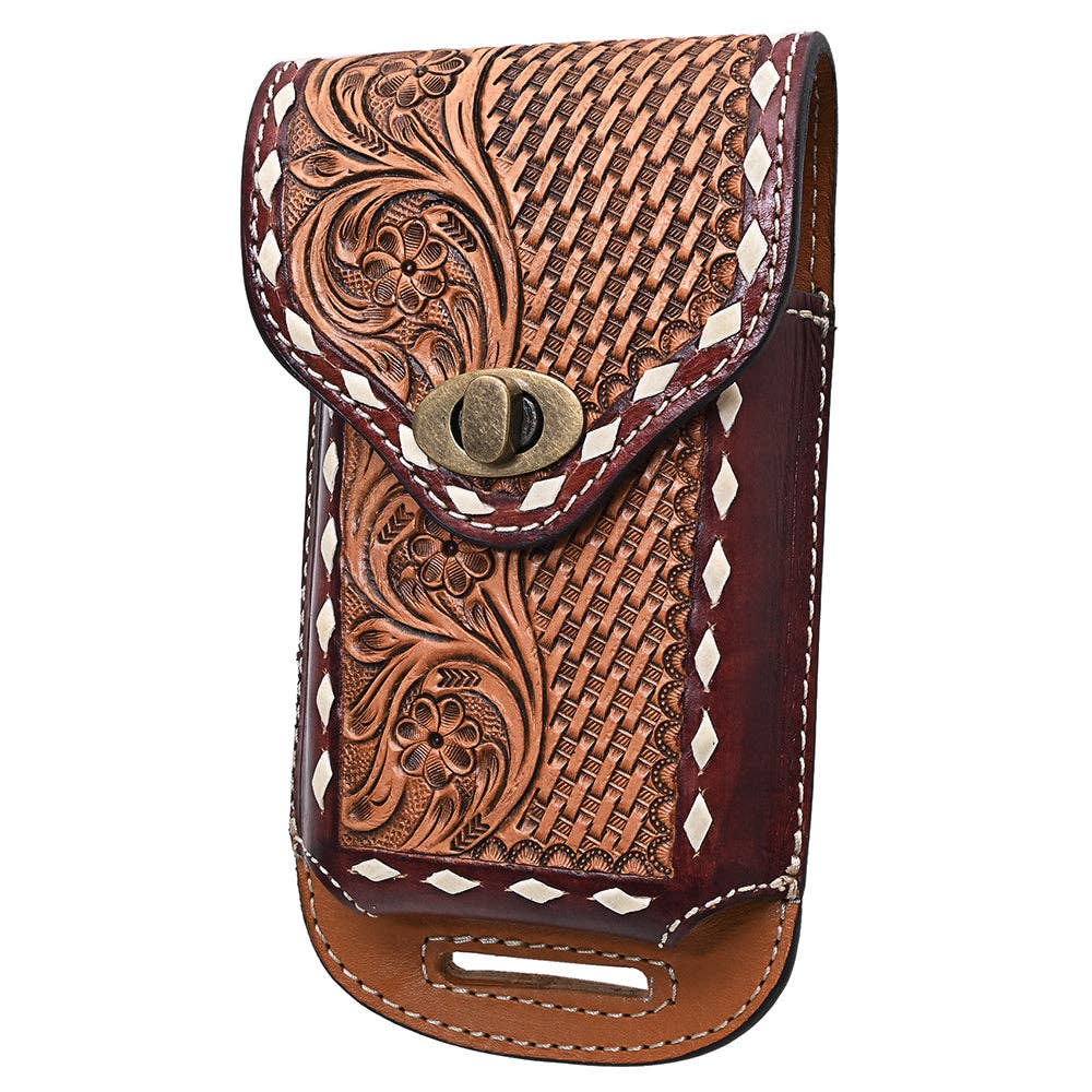 HILASON - Wholesale Phone Wallet - Women's - Hilason Basketweave Floral Cell Phone Case Tan American Leather2