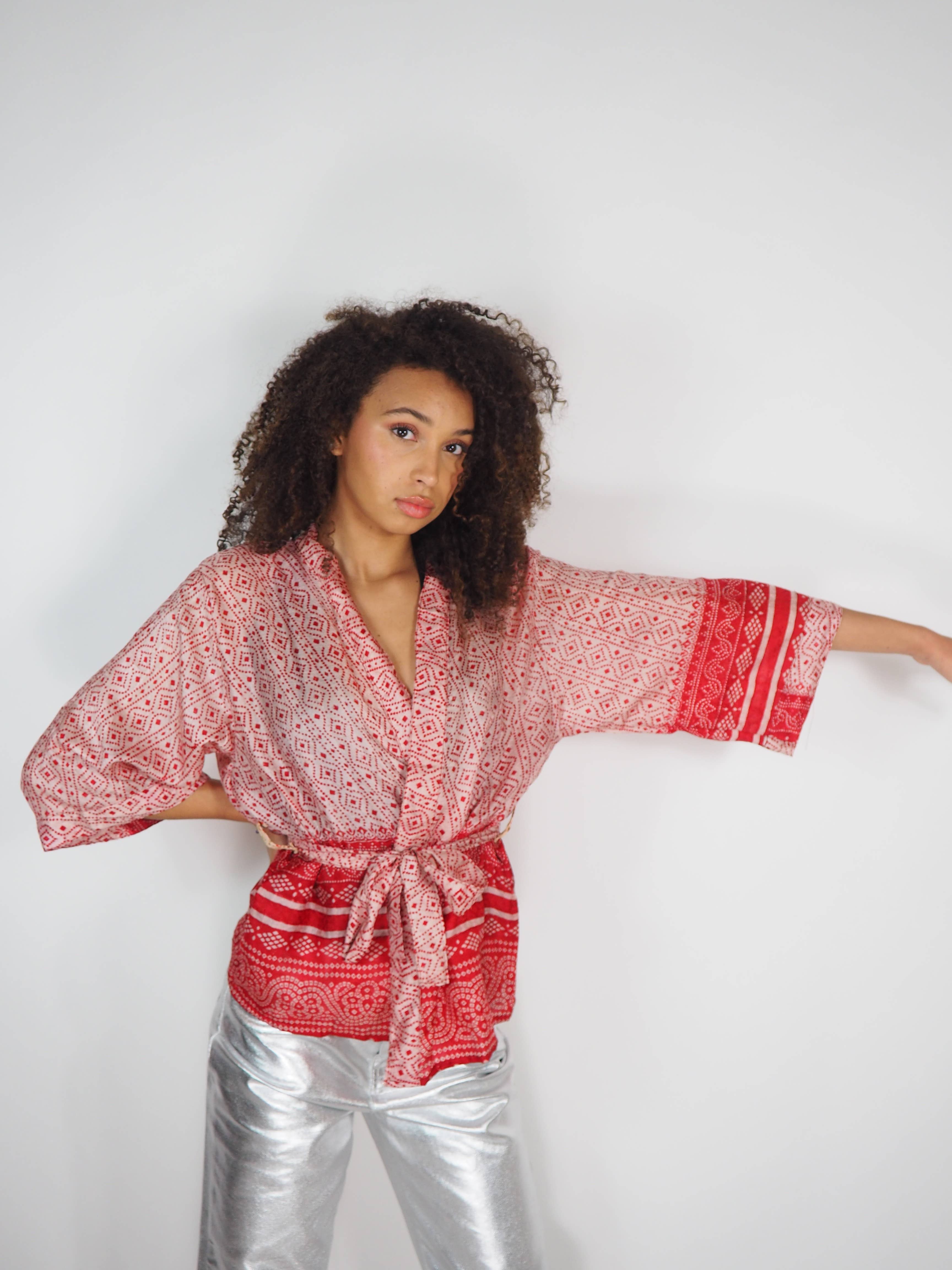 Vagabond Ibiza - Wholesale Kimono - Women's - The Kardash Kimono Short – Up-cycled Vintage Sari Kimono 1