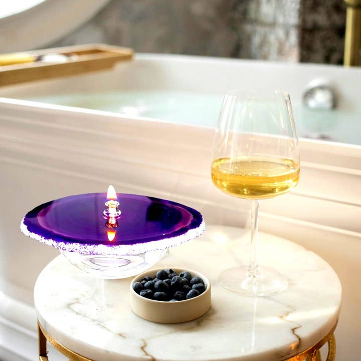 Essoya - Wholesale Decorative Tabletop Object - Purple Agate Oil Candle with Natural Lamp Oil Spa Gift box2