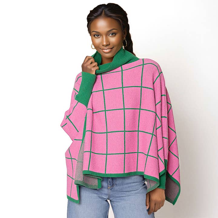 Rose et Vert Poncho en tricot à carreaux rose et vert de la sororité AKA en vente sur Faire