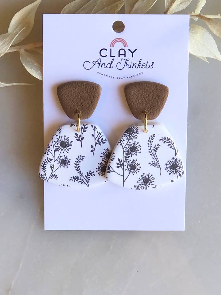 Savanna Dangle Earrings Dandelion Floral for wholesale by Clay and Trinkets