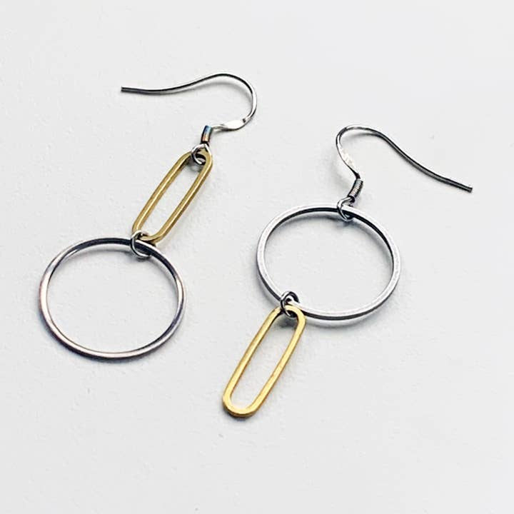 Steel & Brass Mismatched Earrings for wholesale by Factory Floor Jewels
