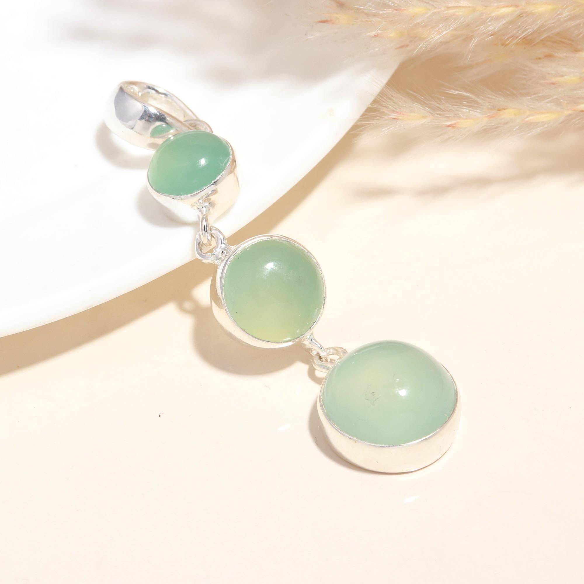 AG 925 JEWELLERY - Wholesale Pendant/Charm Necklace - 925 Sterling Silver Natural Green Chalcedony Dangle Pendant