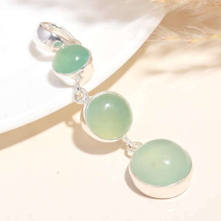AG 925 JEWELLERY - Wholesale Pendant/Charm Necklace - 925 Sterling Silver Natural Green Chalcedony Dangle Pendant0