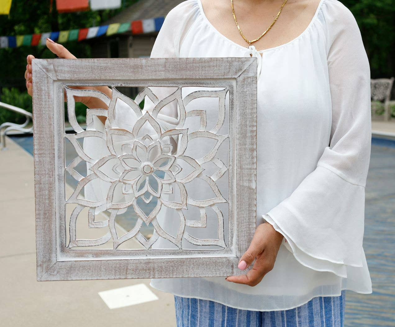 Lungta Imports - Wholesale Wall Accent - Handcrafted Large Lotus Wooden Wall Panel For Home Decor3