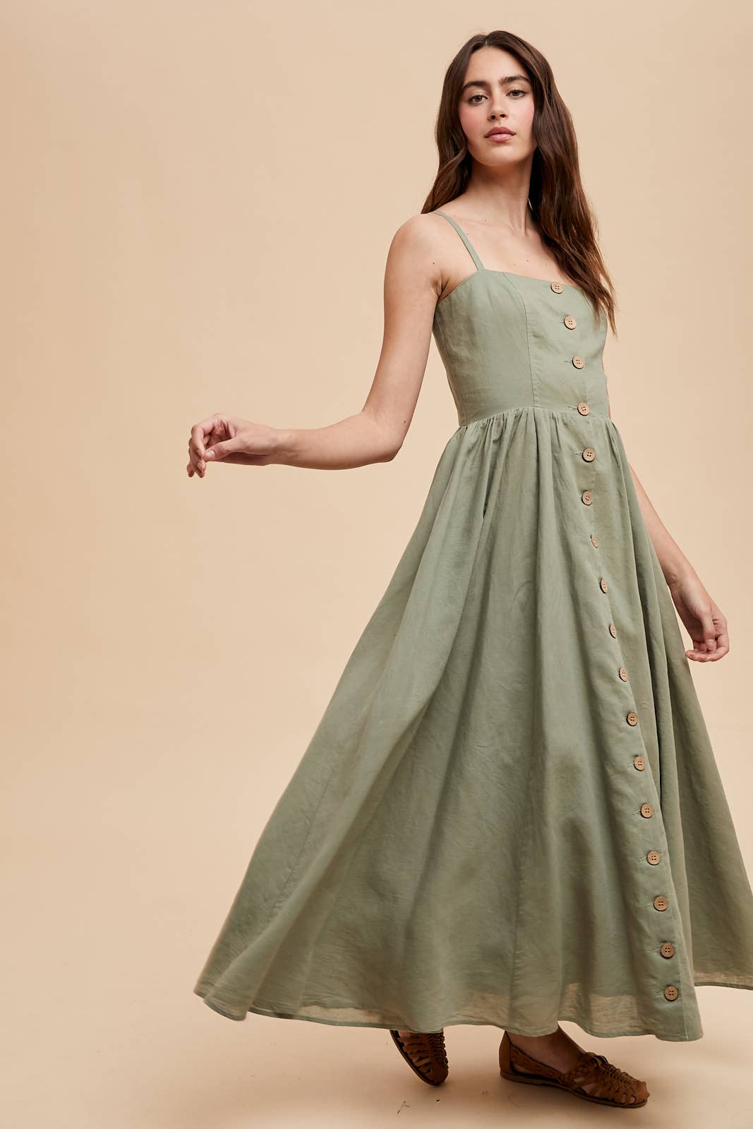 In Loom - Wholesale Dress - Women's - LINEN BLEND BUTTON DRESS1