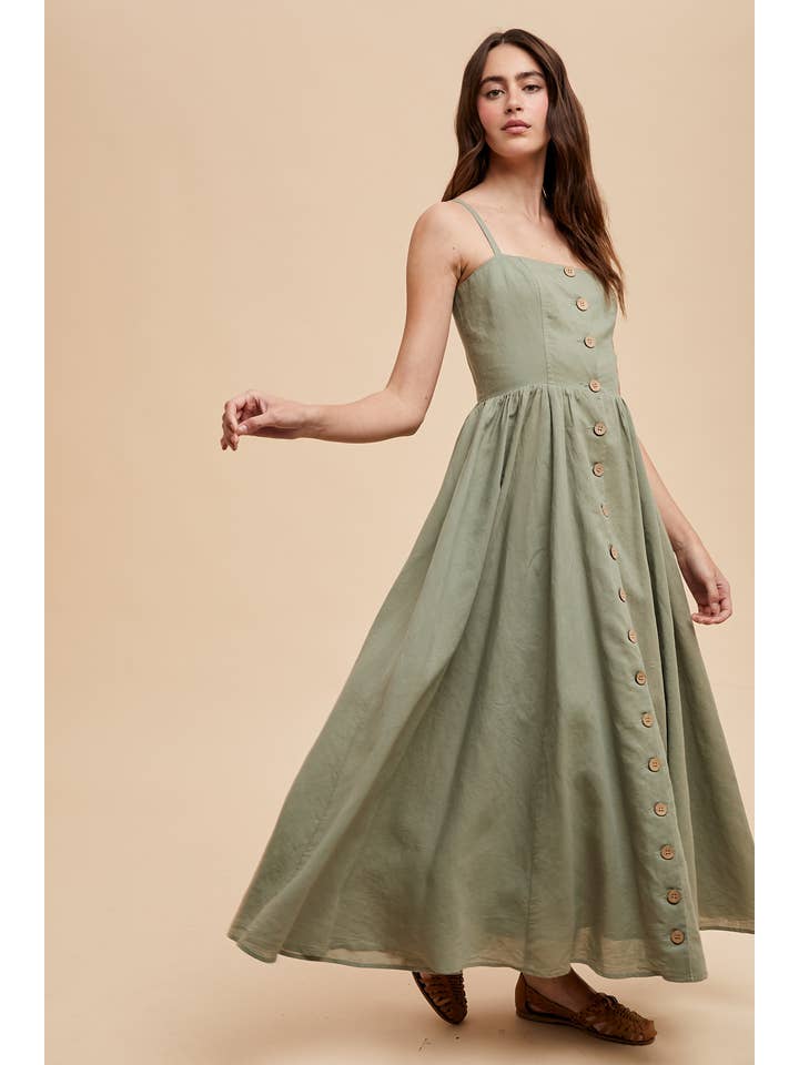 In Loom - Wholesale Dress - Women's - LINEN BLEND BUTTON DRESS1