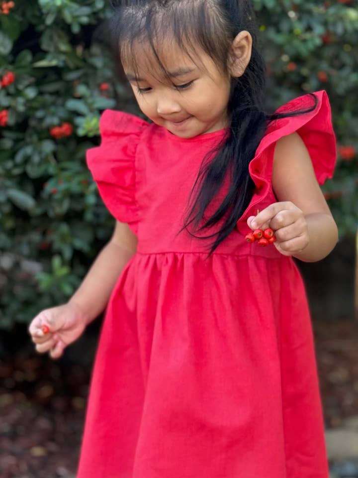 The Holly Dress-Coral Red- Organic Linen sleeveless dress for wholesale by Mimi & Me