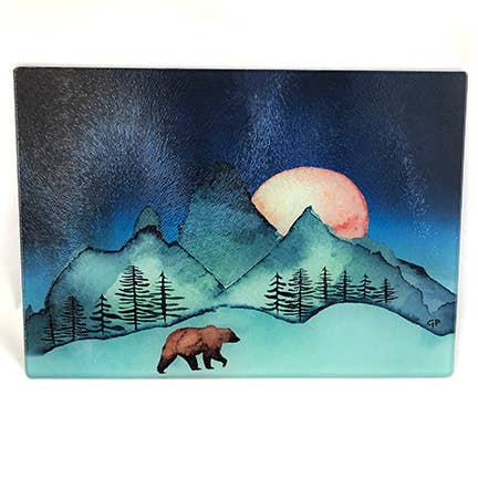Moon Mountain Bear - 11" x 8" Tempered Glass Cutting Board for wholesale by GP Originals