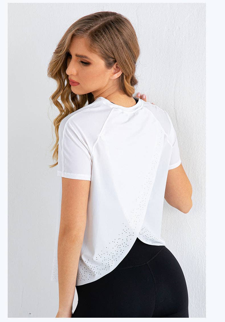 Active by Anna-Kaci - Wholesale T-Shirt - Women's - Short Sleeve Tee Shirt with Criss Cross Flap Back3