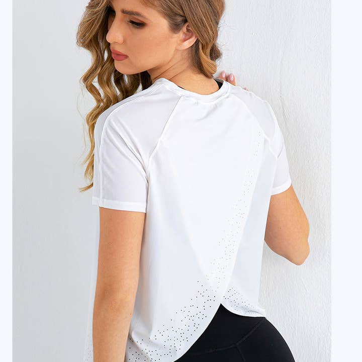 Active by Anna-Kaci - Wholesale T-Shirt - Women's - Short Sleeve Tee Shirt with Criss Cross Flap Back3