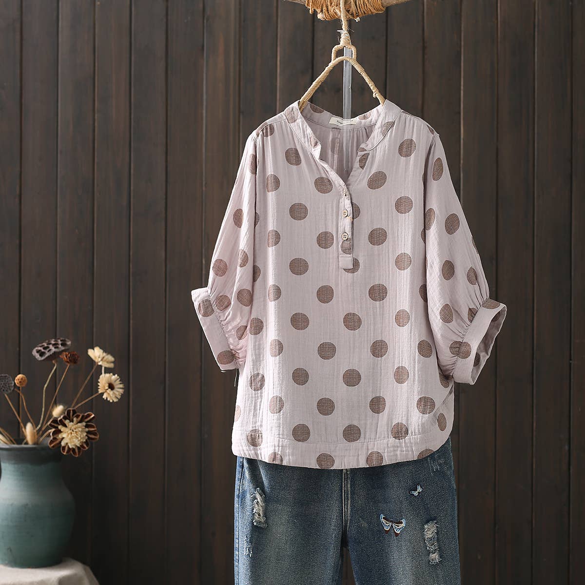 Whisper Mint - Wholesale Blouse - Women's - Double-Layer Cotton Gauze Shirt Blouse Loose-Fit Blouse6