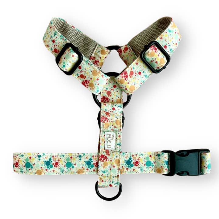 Återvunnen tygsele för hund i Y-modell – ljusa prickar för wholesale av Bloom Paws
