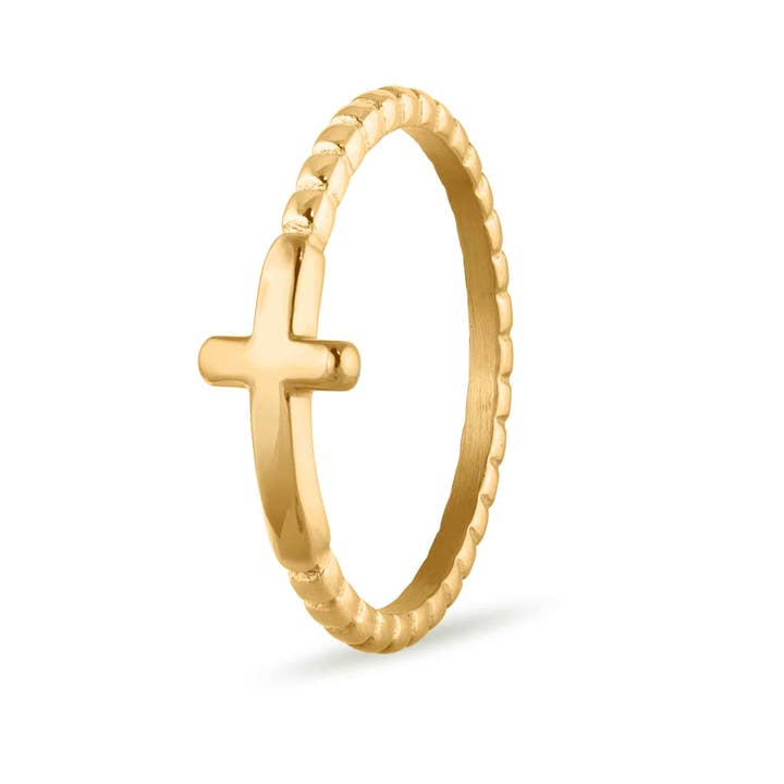 WJW - Wholesale Band/Stacked Ring - Stainless Steel Beaded Stackable Cross Ring6