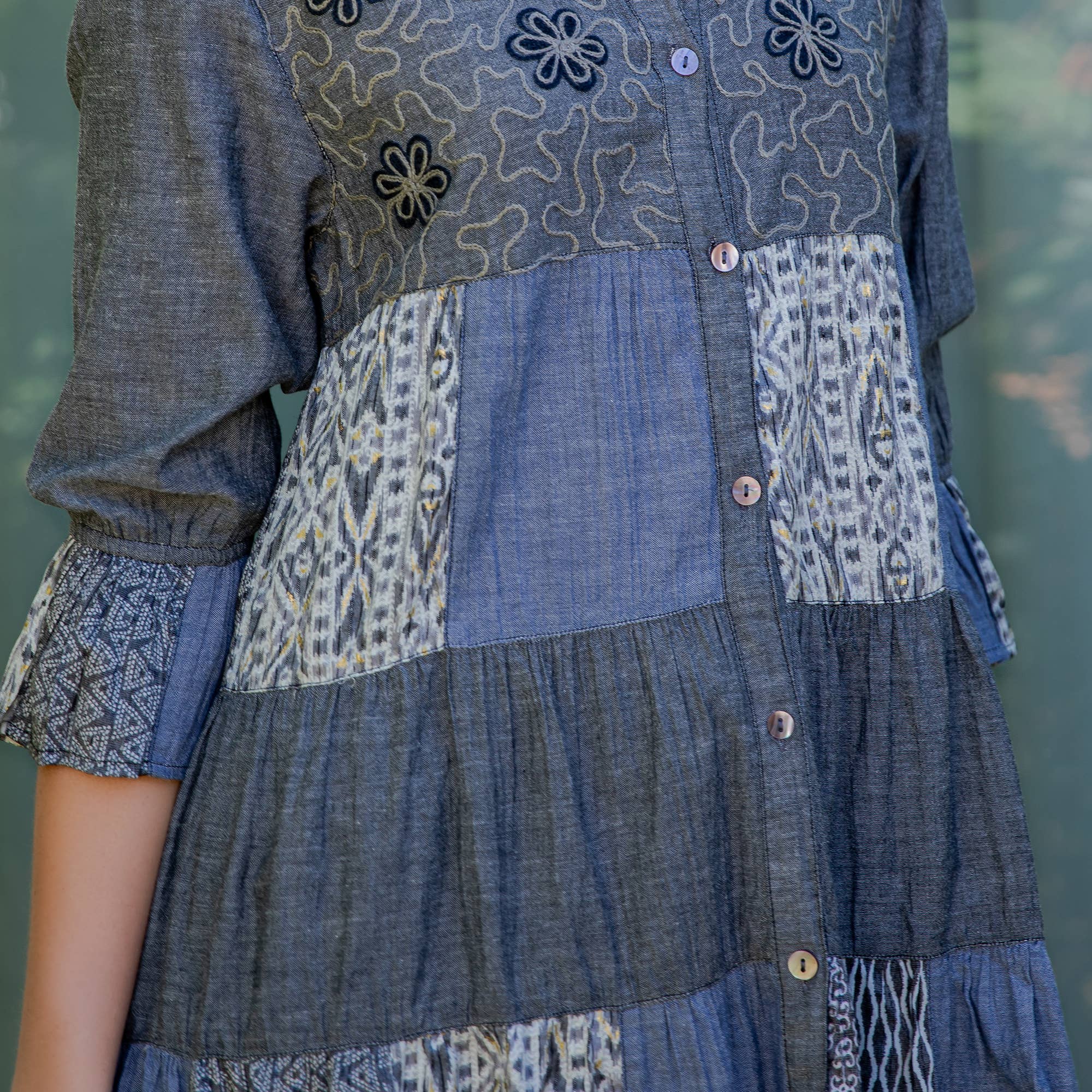 Young Threads - Wholesale Blouse - Women's - Western Denim Yoke Patchwork Tiered Tunic Top (New Color)22