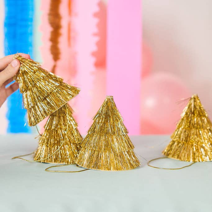 Packed Party - Wholesale Party hat/crown - Golden Girl Mini Gold Fringe Party Hats Set3