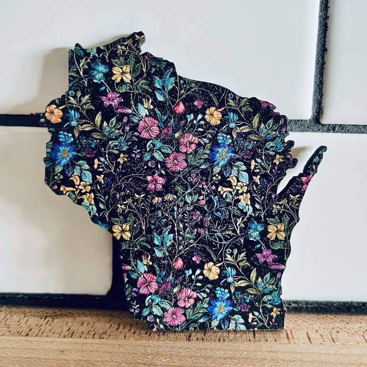 Aimant Fleur Sauvage du Wisconsin | Motif Floral Coloré sur Fond Noir | Aimant Bohème pour Réfrigérateur | Cadeau ou Souvenir de Fleurs Sauvages pour la vente par The Farmer's Wife