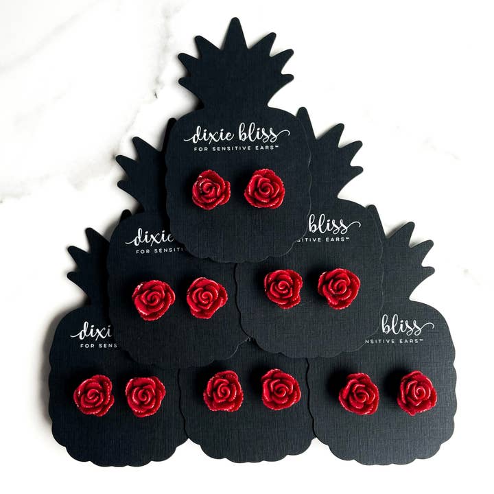 Dixie Bliss - Wholesale Stud/Post Earrings - DOORBUSTER- Haute Red Roses