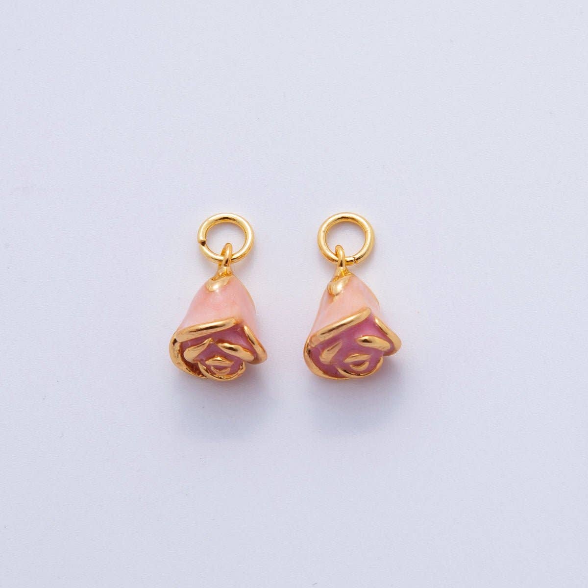 Aim Eternal - Wholesale Individual Charm/Pendant - 18K Gold Filled Pink Rose Flower Mini Charm | X6300