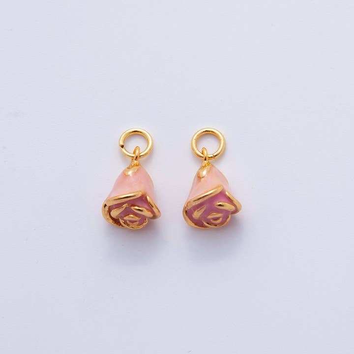 Aim Eternal - Wholesale Individual Charm/Pendant - 18K Gold Filled Pink Rose Flower Mini Charm | X630