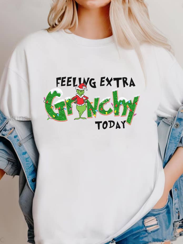 Feeling Extra Grinchy Today Unisex Round Neck Tee for wholesale by Top Avenue