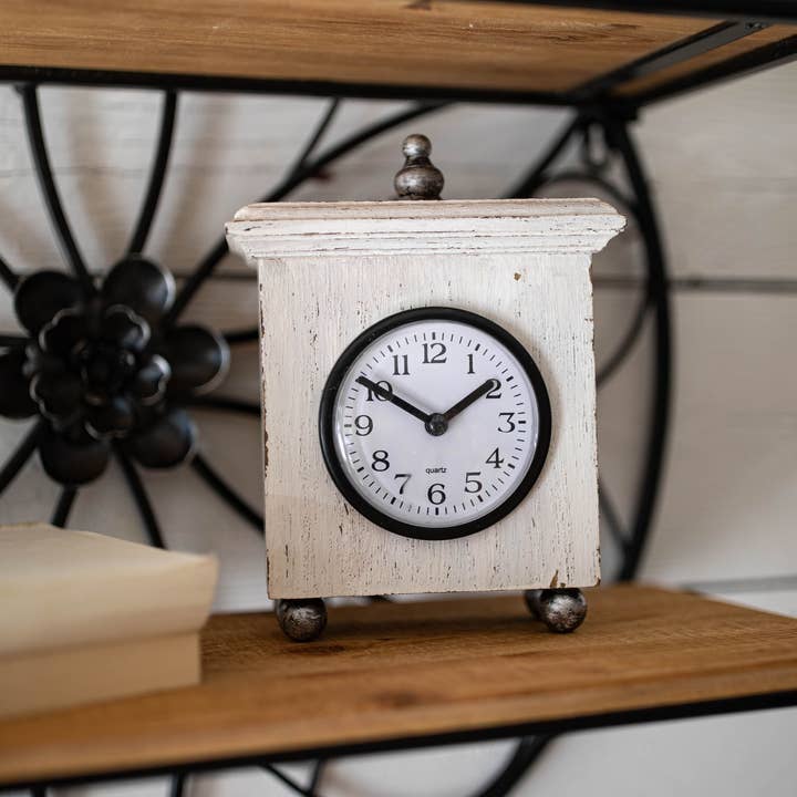 Foreside Home & Garden - Wholesale Desk Clock - Ramona Square White Wood Tabletop Clock with Silver Accents7