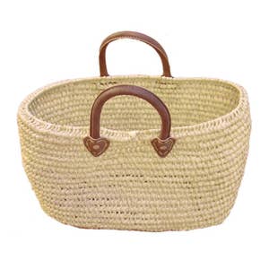 French Basket Small Wool Pom Pom White Brown Sand : French 