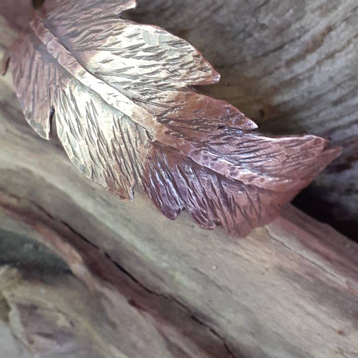 Feather Cuff Bracelet Handmade from Copper for wholesale by WarmRainyDay Jewelry