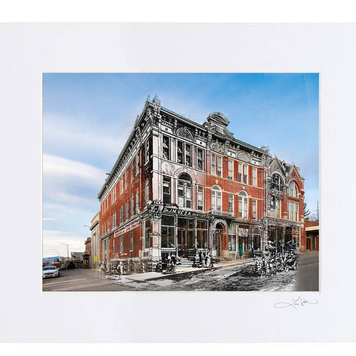 Helena Vintage + Modern Art Print | Masonic Temple Then&Now for wholesale by Time Travel Art