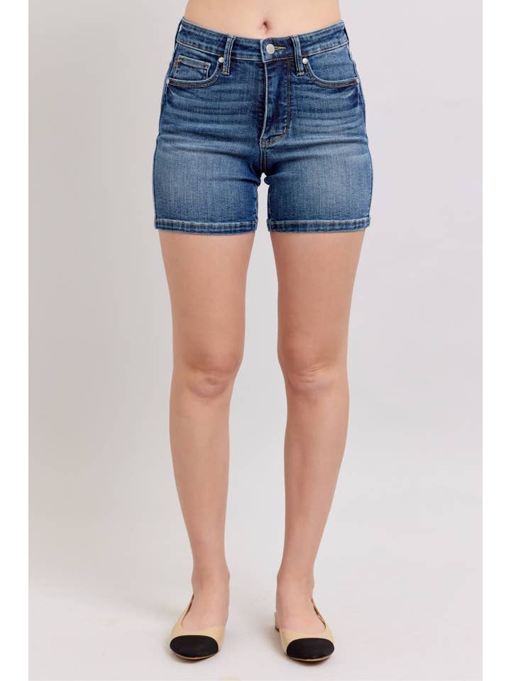 Watermelon Apparel - Vente Short – femme - Short en jean Judy Blue à taille mi-haute avec contrôle du ventre et longueur mi-courte