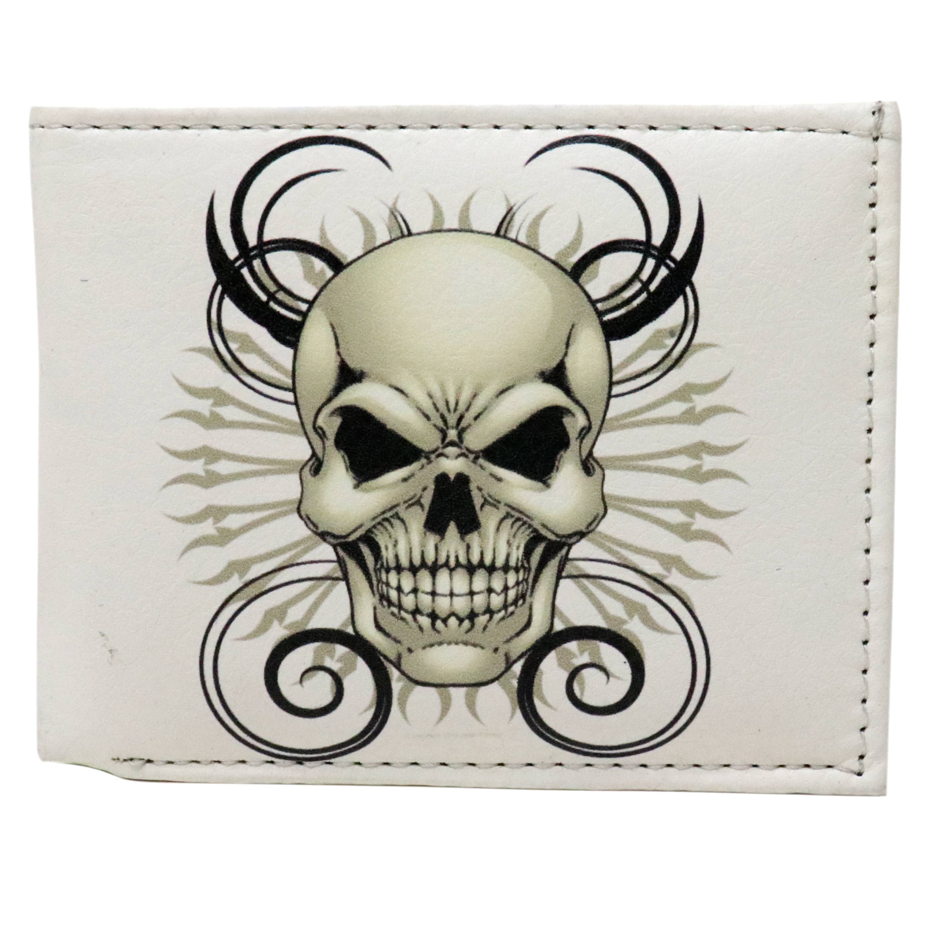 Buy Buy Luv LLC – wholesale Wallet - Men’s – White Skulls Head White Leather Bi-Fold Wallet1