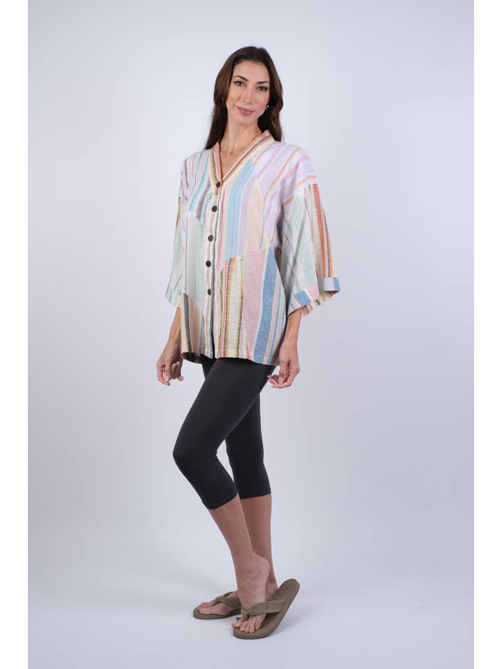 Sacred Threads - Wholesale Kimono - Women's - Ethereal Stripes Patchwork Kimono