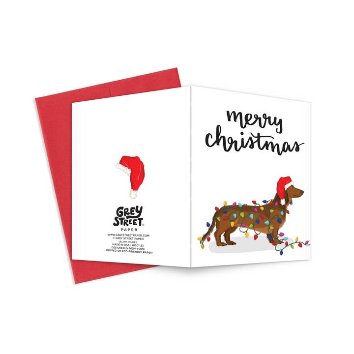Grey Street Paper - Wholesale Christmas Card - Dog Wrapped In Christmas Lights - Christmas Greeting Card2