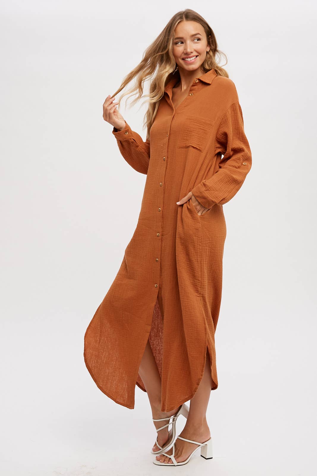 Bluivy - Wholesale Dress - Women's - BUTTON UP MAXI SHIRT DRESS WITH POCKET19