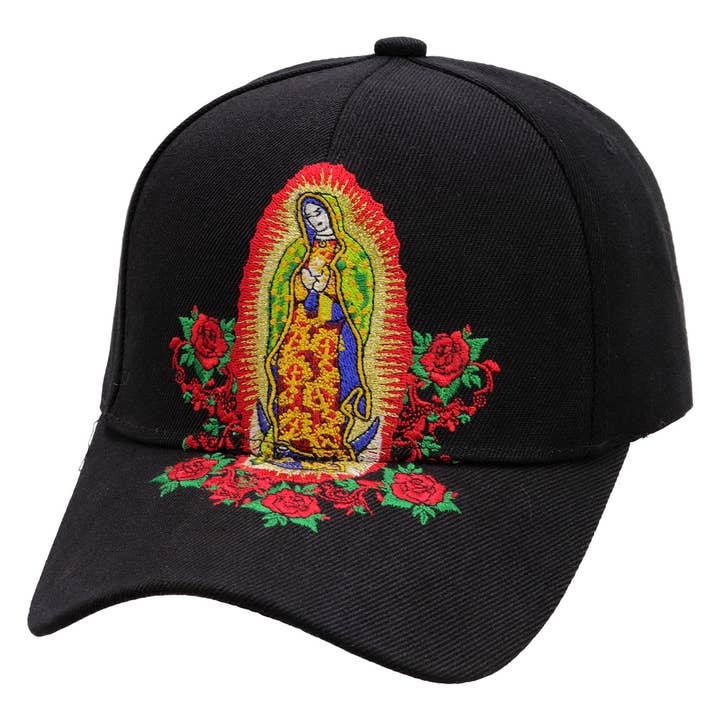 BLACK Guadalupe Velcro Back Acrylic Baseball Cap for wholesale on Faire