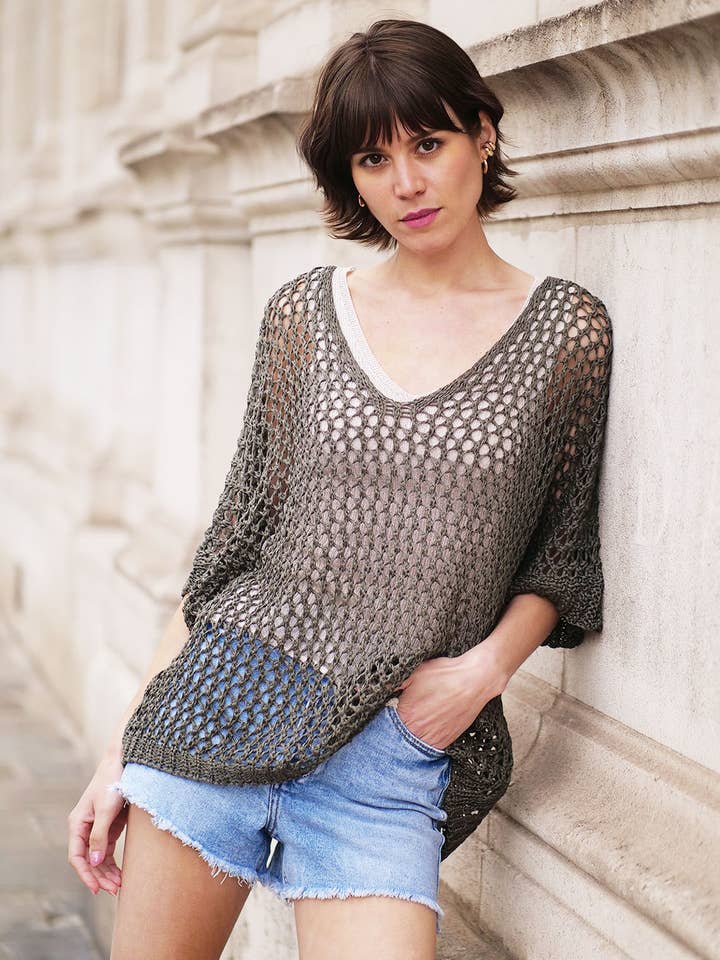 3/4 sleeve crochet sweater for wholesale by JULIA PARIS