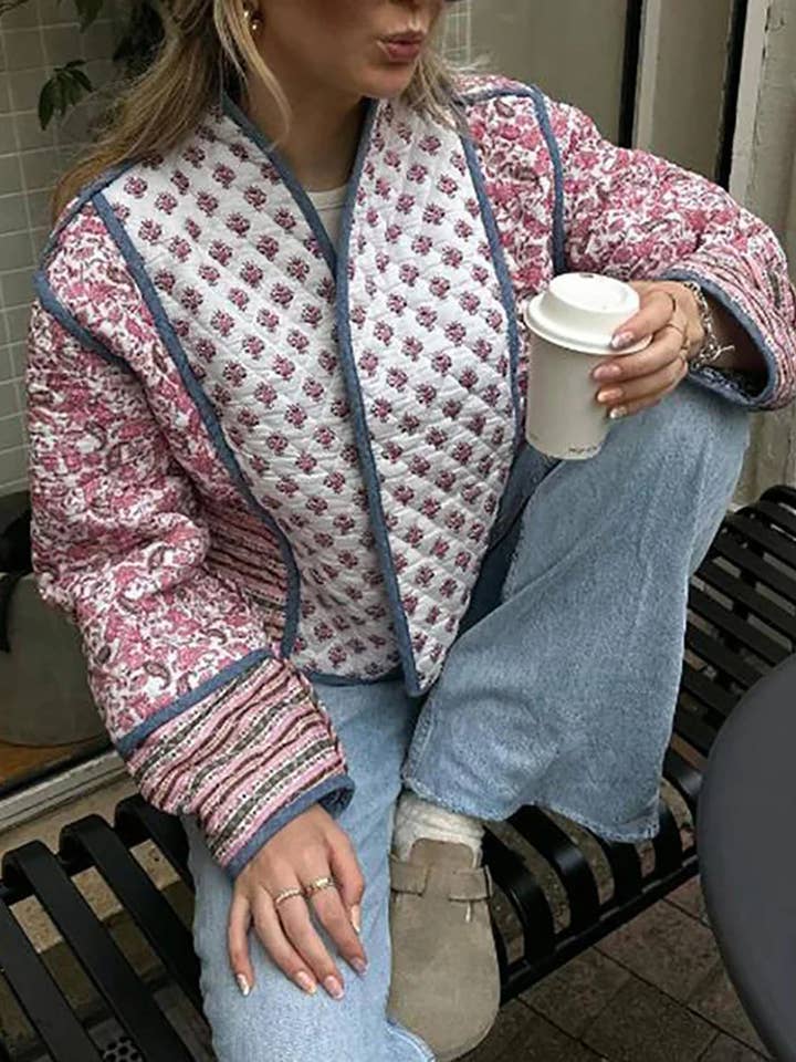 Rosa Clothing - Wholesale Jacket - Women's - Reversible floral cropped Quilted jacket