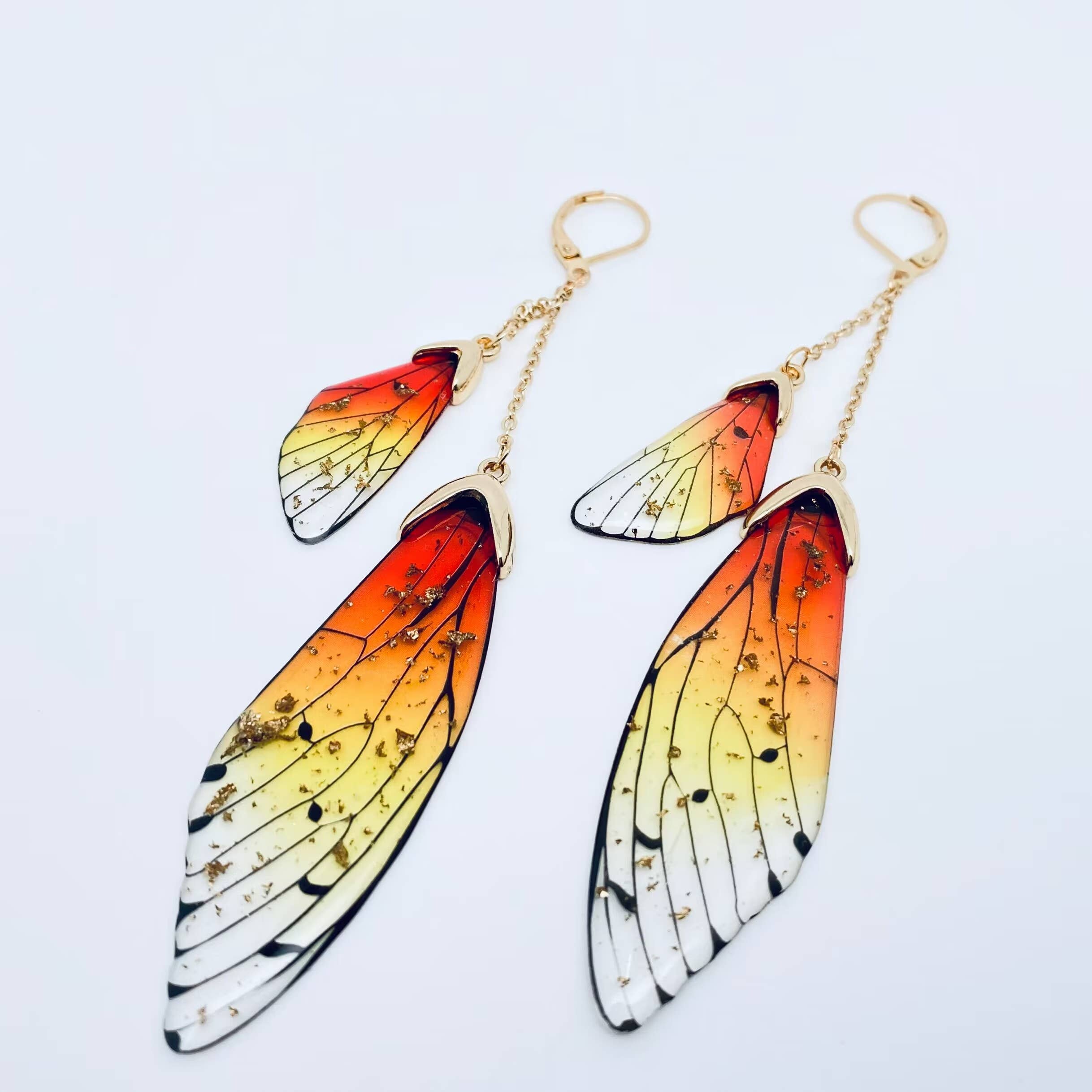 Mio Queena - Wholesale Clip-On Earrings - Butterfly Wings Ear Clip Gradient Color Cicada Wing Earrings3