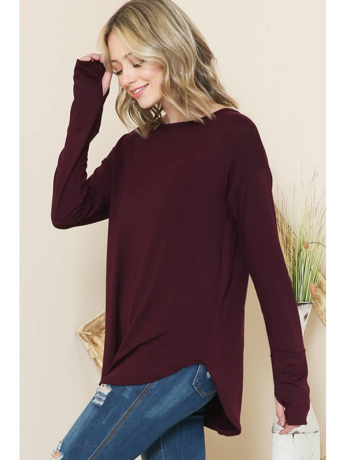 Burgundy Apparel - Wholesale Tunic - Women's - LONG SLEEVE TOP WITH THUMB HOLE8