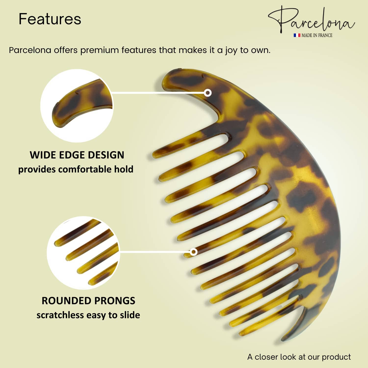 Parcelona - Wholesale Hair Brush/Comb - Parcelona French Alice Large Celluloid 12 Teeth Side Hair Combs for Women 2 Pcs3