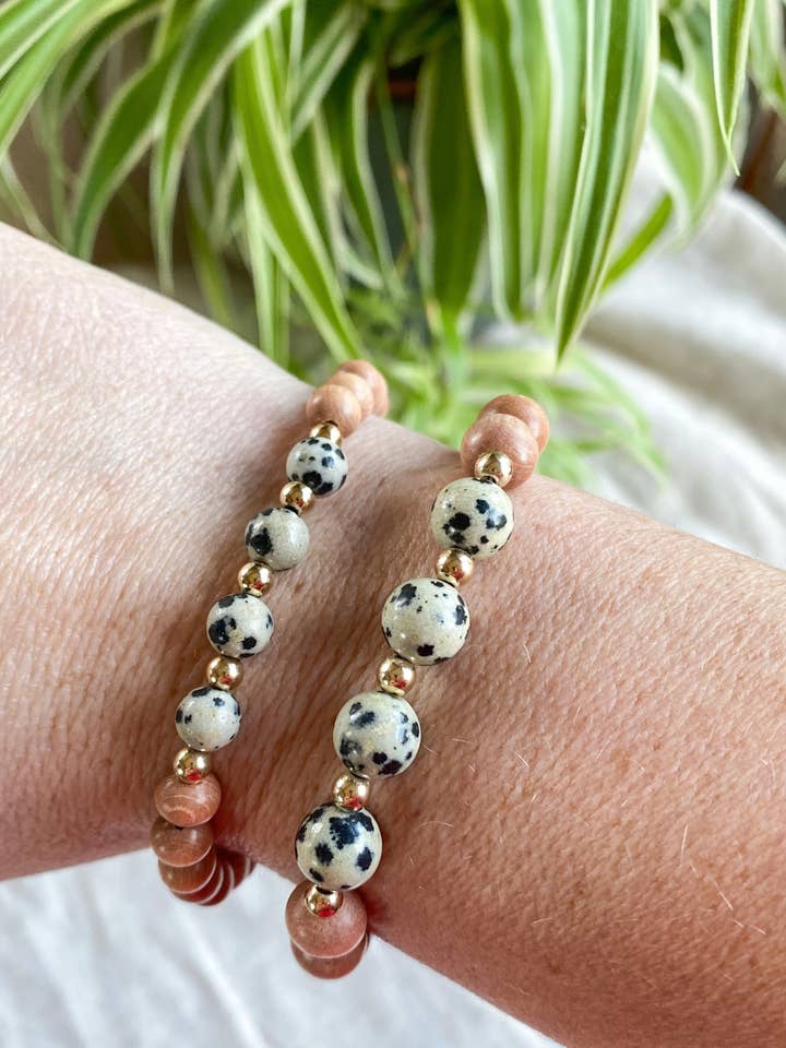 Rosewood & Dalmatian Jasper Diffuser Bracelet for wholesale by Rebecca May Jewellery