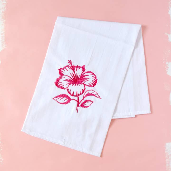 Towel - Pink Hibiscus Floral Hawaiian Tropical Flower for wholesale by Vibrantly Blue