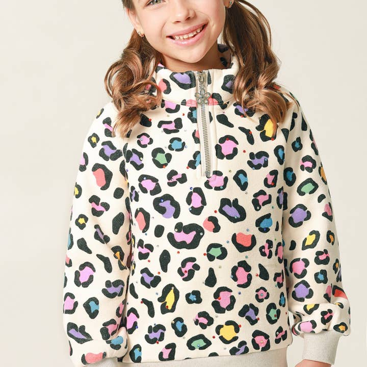 Leopard Gem 3/4 Zip Crewneck for wholesale by Three Wildflower Designs
