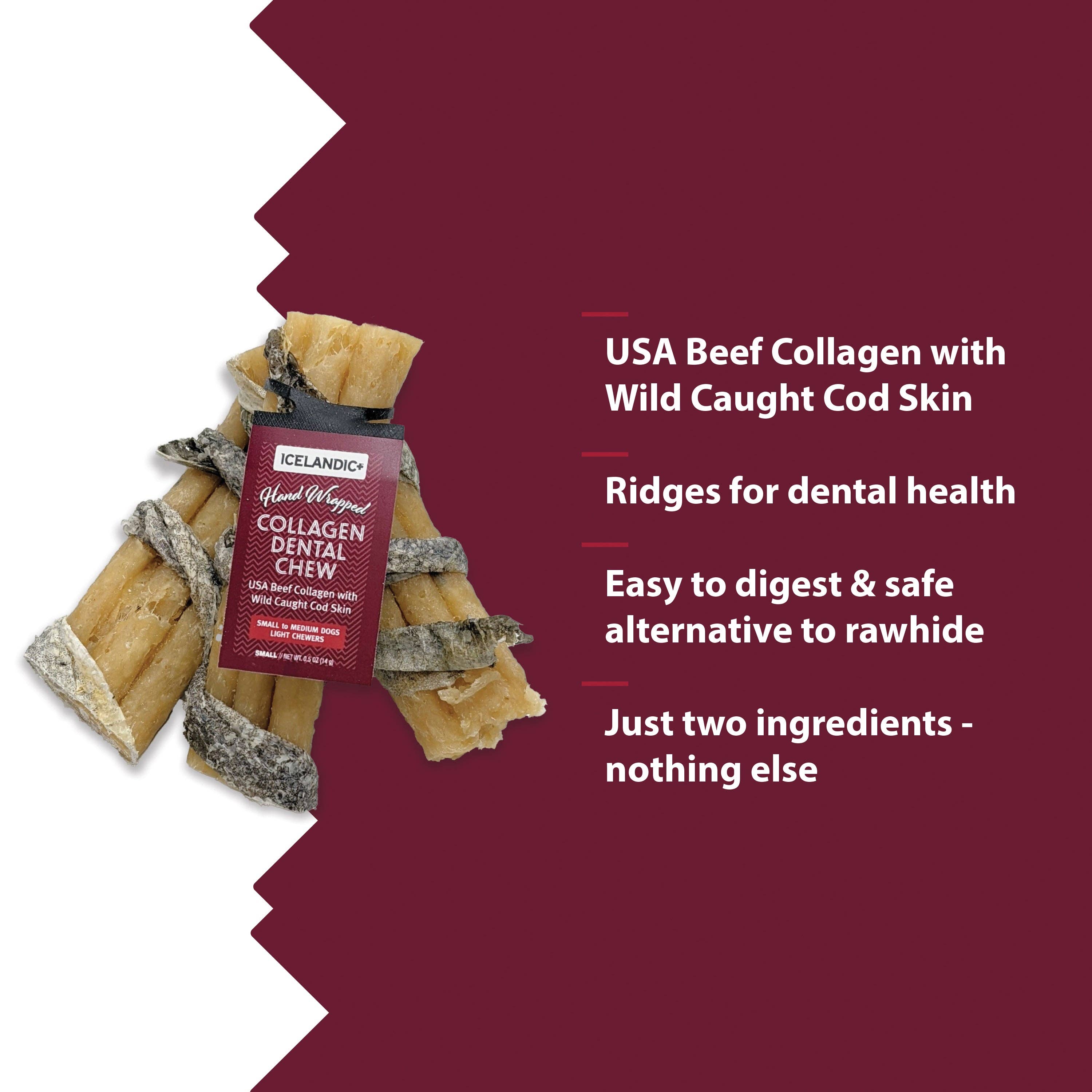 Icelandic+ - Wholesale Pet Treats - Dog - Beef Collagen Dental Chew Wrapped With Cod Skin  4"4