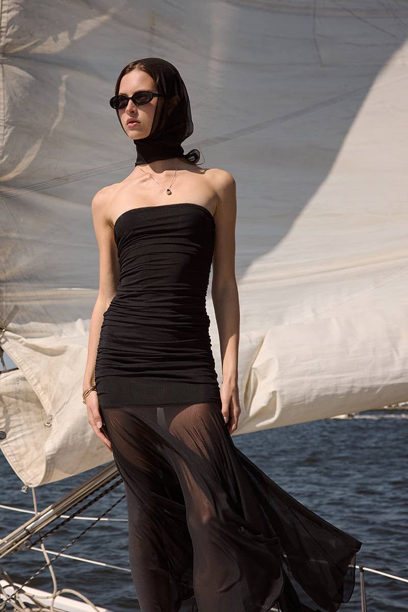 Sky to Moon - Vente Robe – femme - ROBE MIDI TUBE FRONCÉE TRANSPARENTE MONOCHROME0