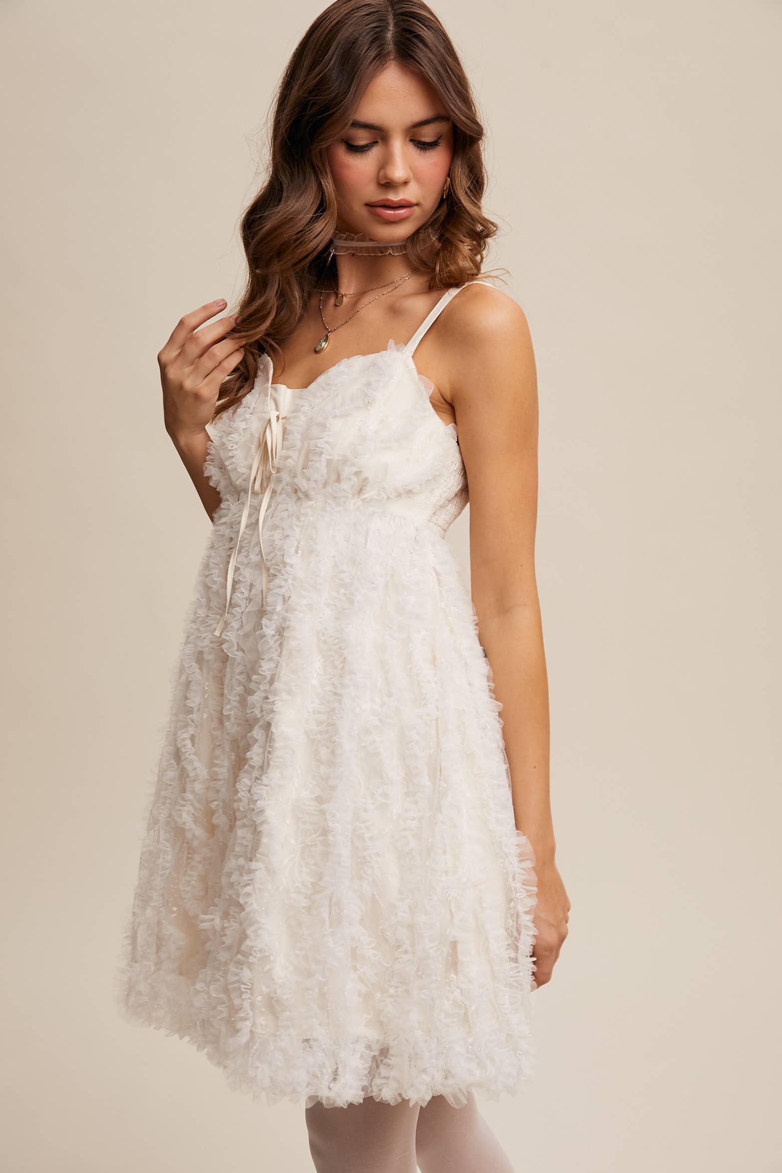 Listicle - Wholesale Dress - Women's - Fluffy Mesh Lace Layered Mini Dress7