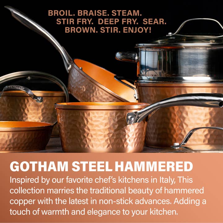 Gotham Steel/Granitestone - Wholesale Cookware Set - Gotham Steel Hammered Copper 15 Piece Cookware Set