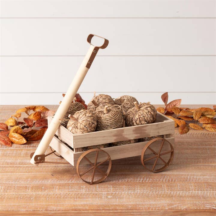 Audrey's Home & Gift - Wholesale Decorative Tabletop Object - Wagon Of Straw Pumpkins (PK/12 AST)