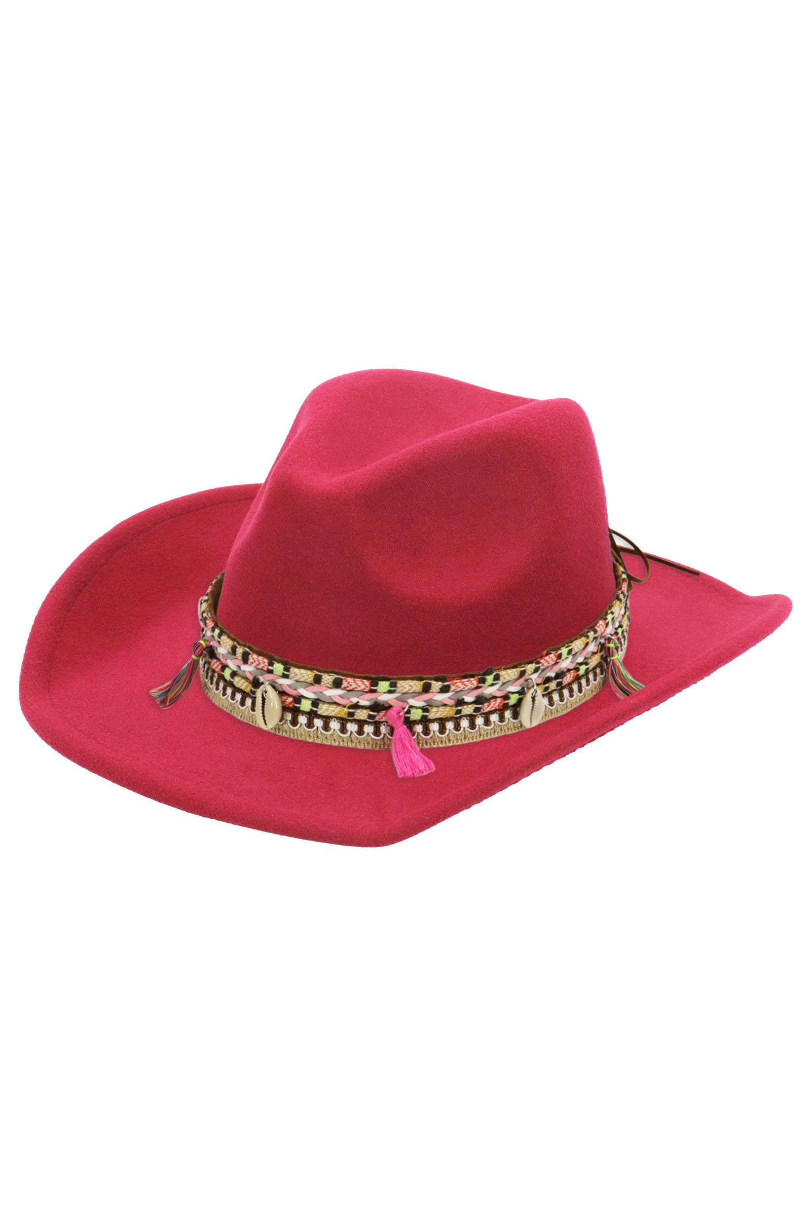 Cap Zone - Venta al por mayor Sombrero cowboy - Unisex - Sombrero vaquero de fieltro sólido con banda de borlas costeras rosas0