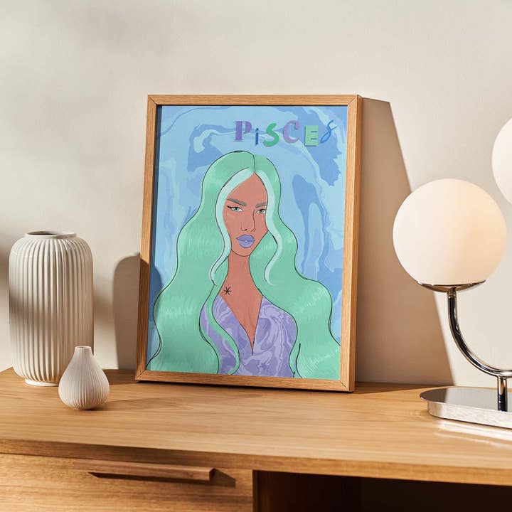 Impression illustrée du zodiaque des Poissons pour la vente par Laura Frances Heitzman